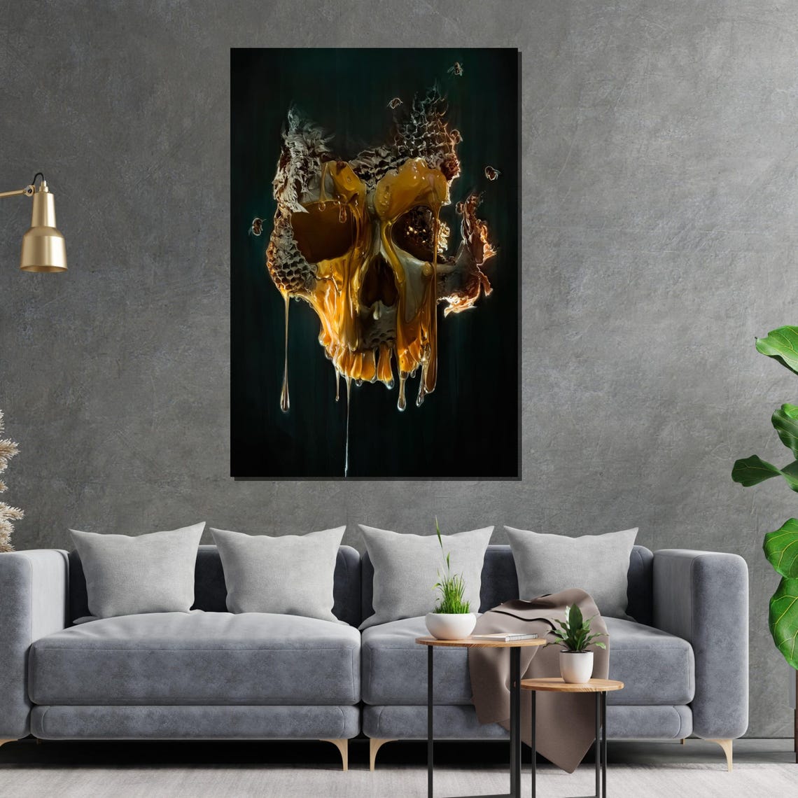 Melting Skull Dripping With Golden Honey Dark Surreal Art Poster - Image 2