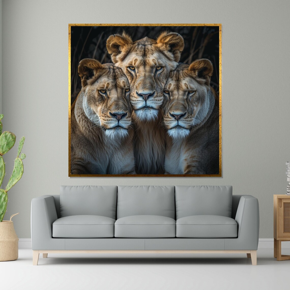 Three Lionesses Huddled Together Close Wildlife Portrait Art Poster