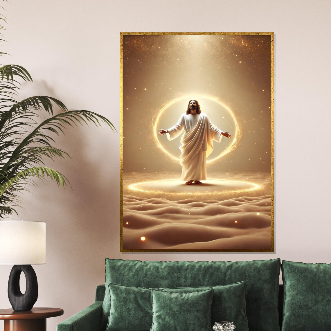 Jesus Christ In Radiant Halo Golden Divine Light Christian Wall Art