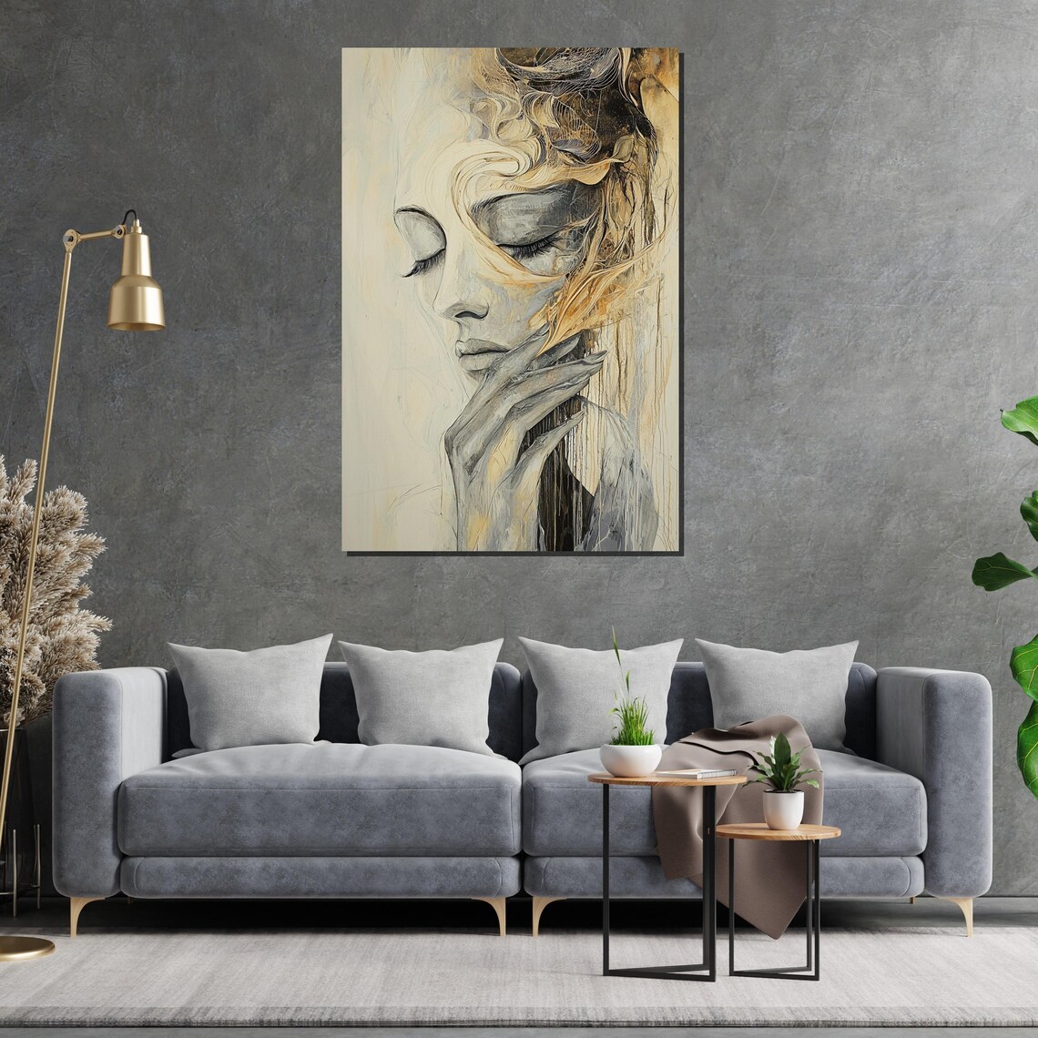 Dreamy Woman Portrait Abstract Face Gold Swirl Elegant Poster - Image 2