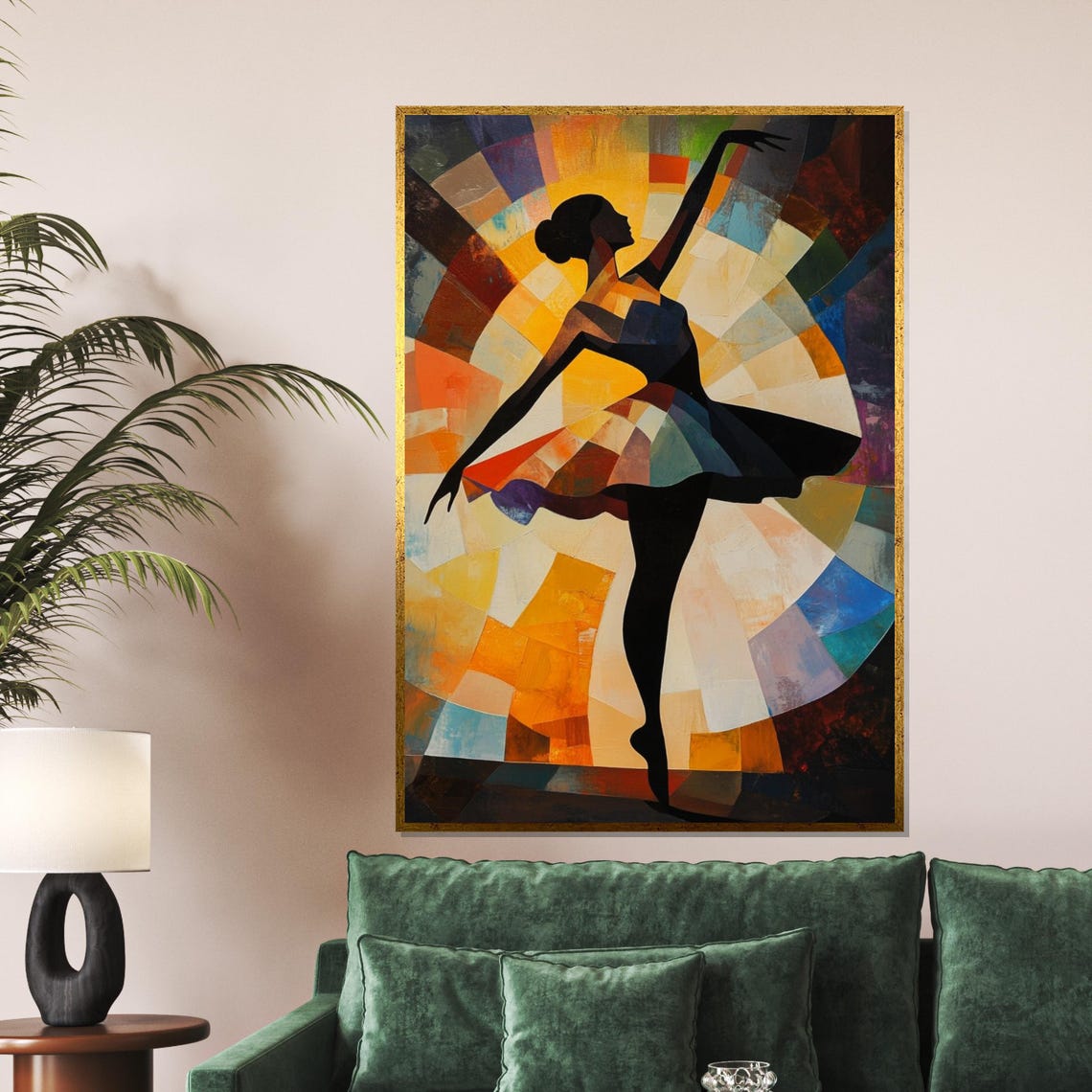 Ballerina Silhouette Mosaic Stained Glass Colorful Dance Poster