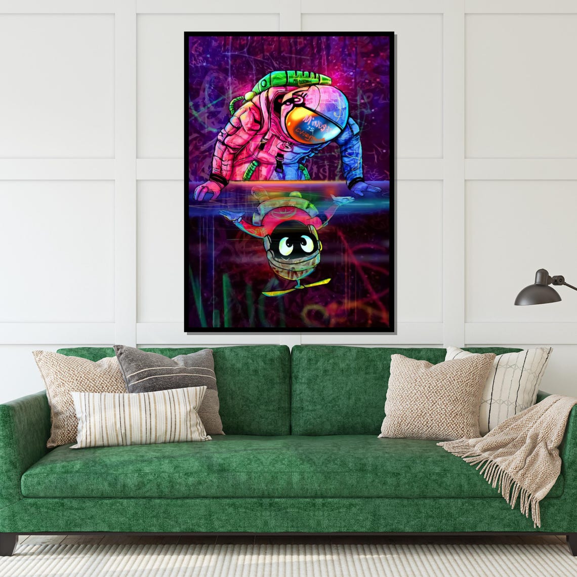 Astronaut Reaching Toward Alien Psychedelic Neon Space Art Poster - Image 4