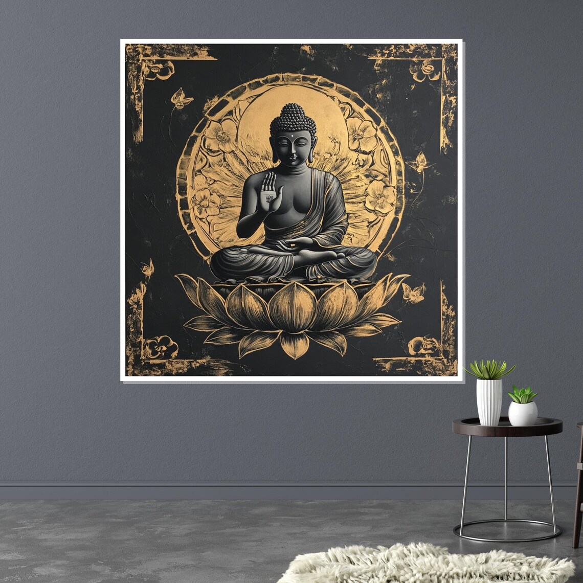 Black and Gold Buddha Lotus Blessing Mudra Luxury Art Poster - Image 3