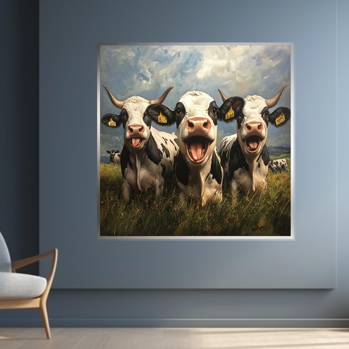 Three Laughing Cows Funny Farm Animals Humorous Wildlife Art Poster - Image 4