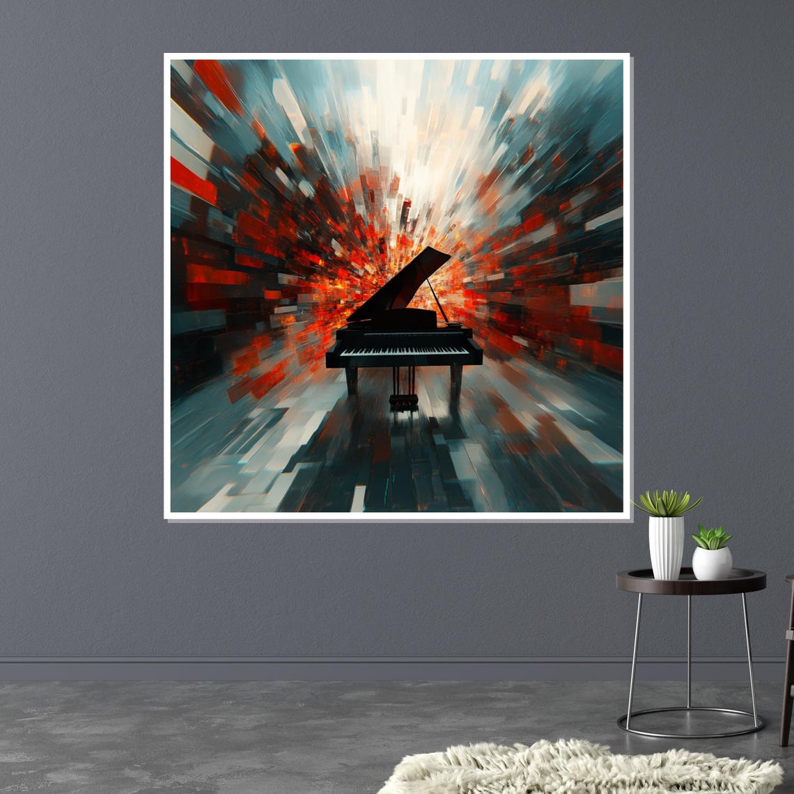 Grand Piano Silhouette in Explosive Red Blue Abstract Art Poster - Image 3