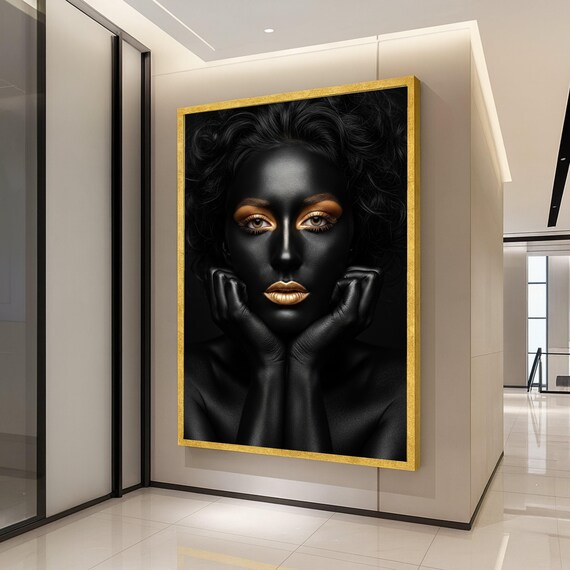 Black and Gold Woman Portrait with Dramatic Beauty Art Poster