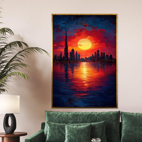 City Sunset Skyline Sunset Art Colorful Cityscape Poster Wall Art Design Ready To Hang Urban Decor