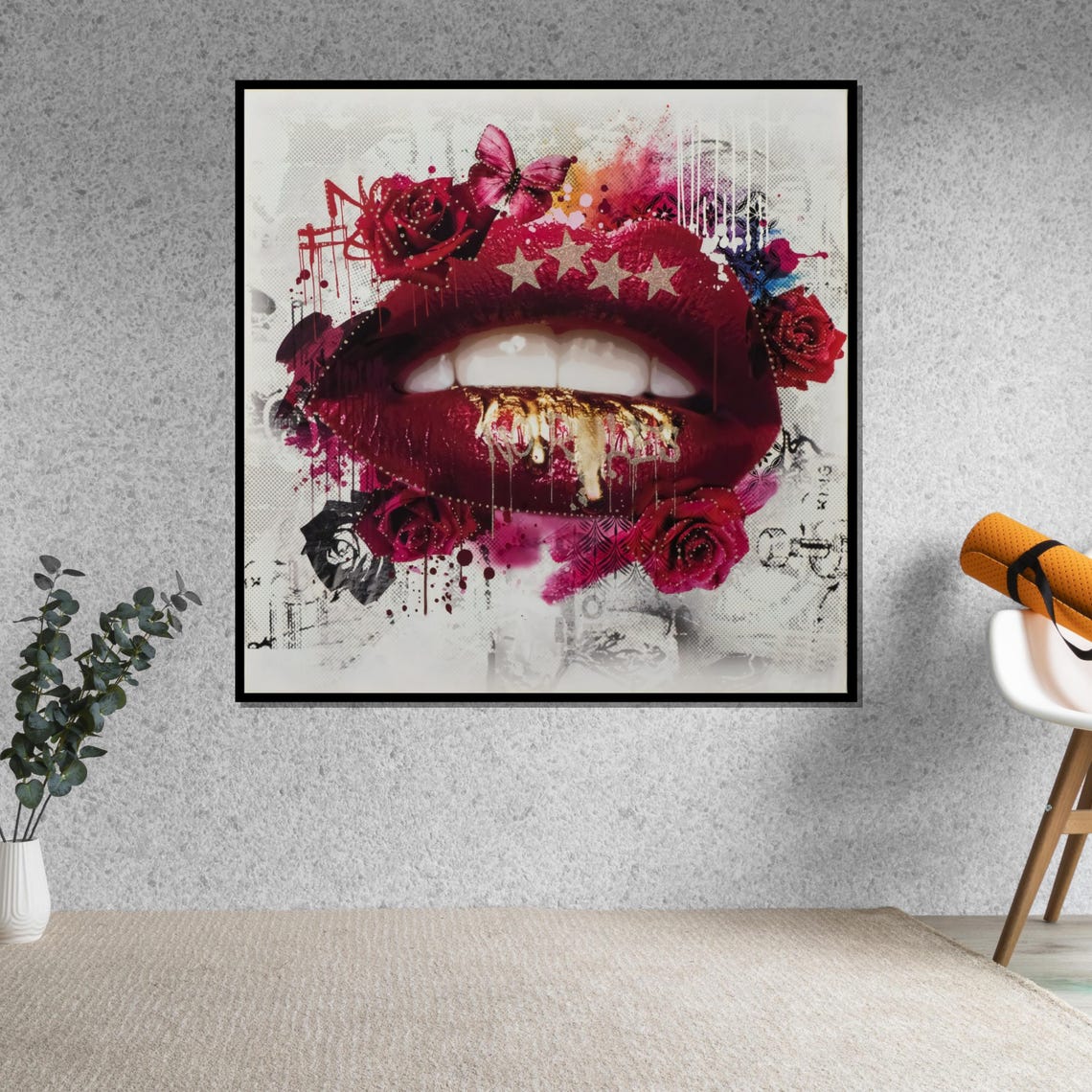 Red Lips Gold Teeth Roses Pop Art Glamorous Beauty Fashion Poster - Image 5