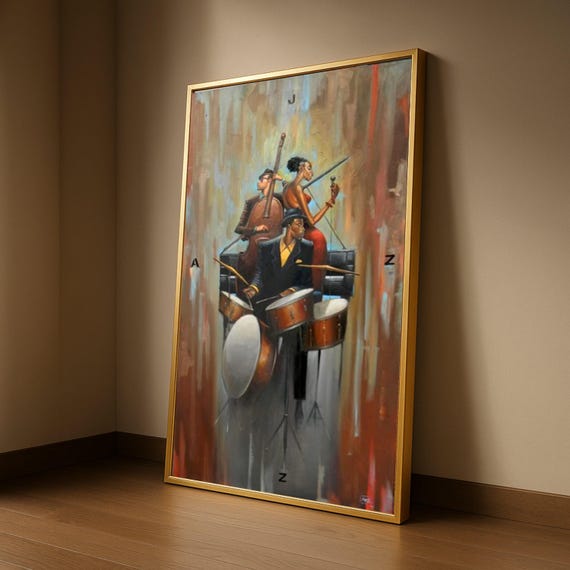 Jazz Trio Canvas Wall Art Musical Instruments Painting Modern Music Decor Abstract Band Home For Ready To Hang