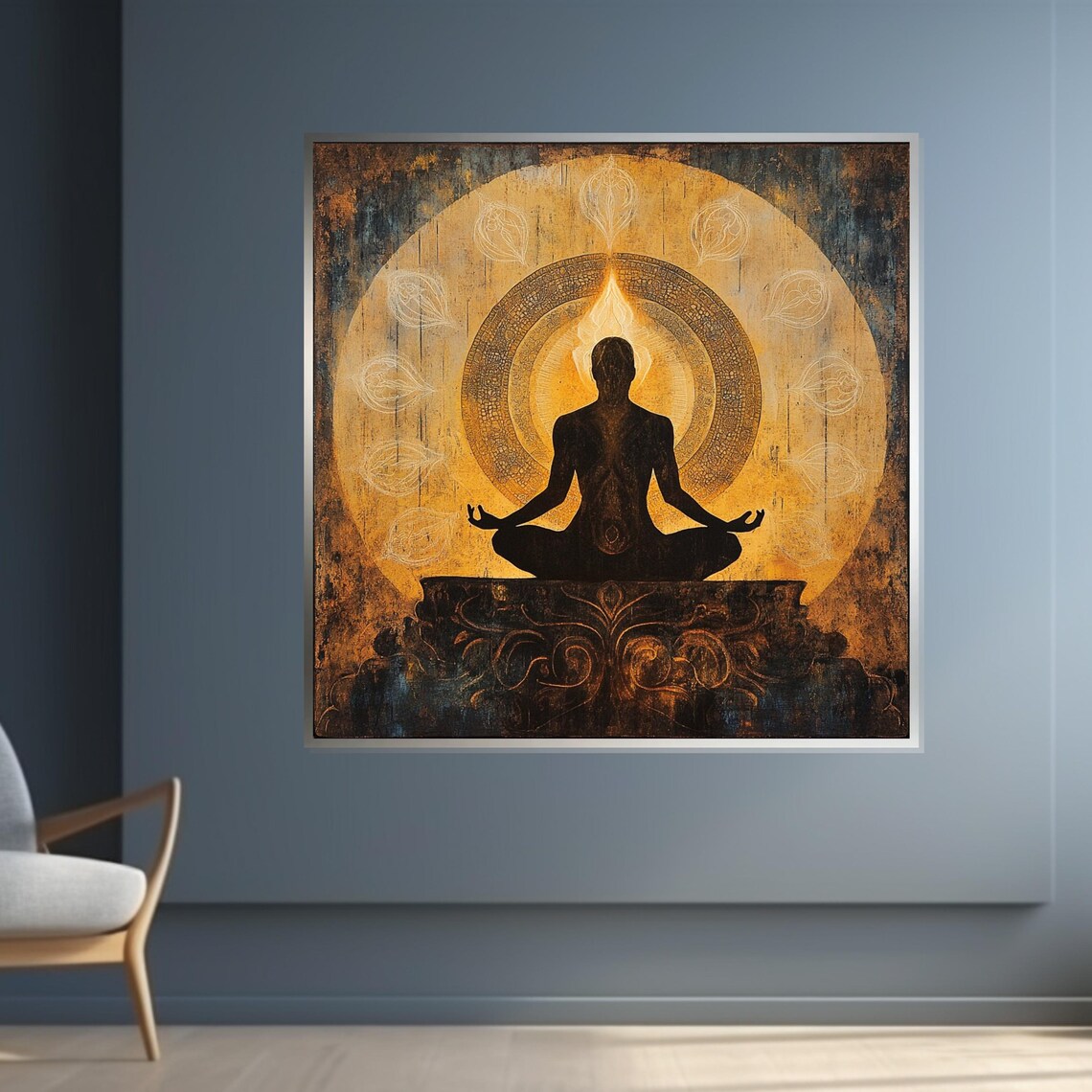 Meditating Figure Golden Mandala Ornate Pedestal Sacred Art Poster - Image 4