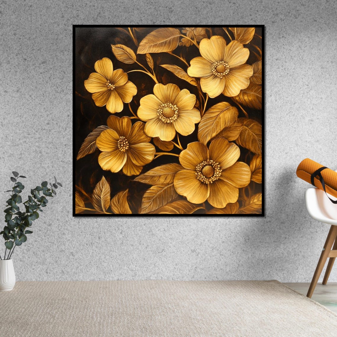 Golden Vintage Flowers Black Background Botanical Art Poster - Image 5