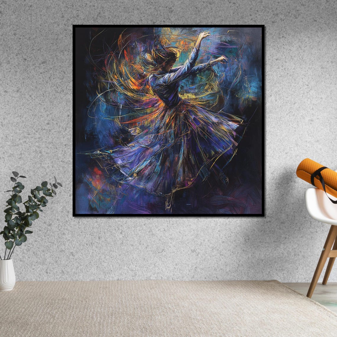 Spinning Dancer Flowing Purple Dress Fiery Motion Dramatic Print - Image 5