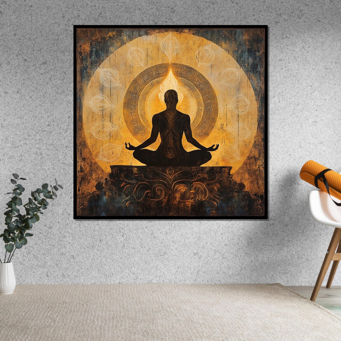 Meditating Figure Golden Mandala Ornate Pedestal Sacred Art Poster - Image 5