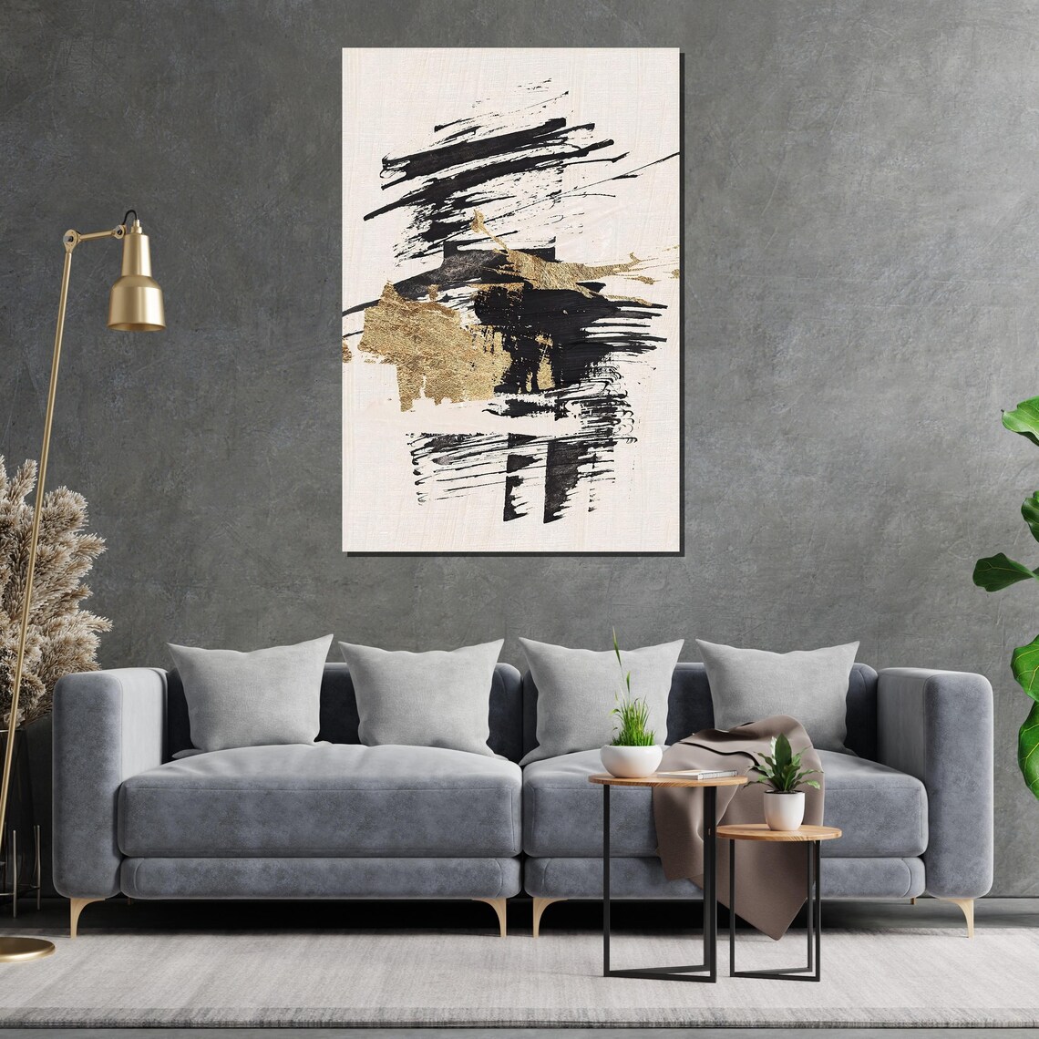 Bold Black And Gold Textured Brushstroke Modern Abstract Print - Image 2