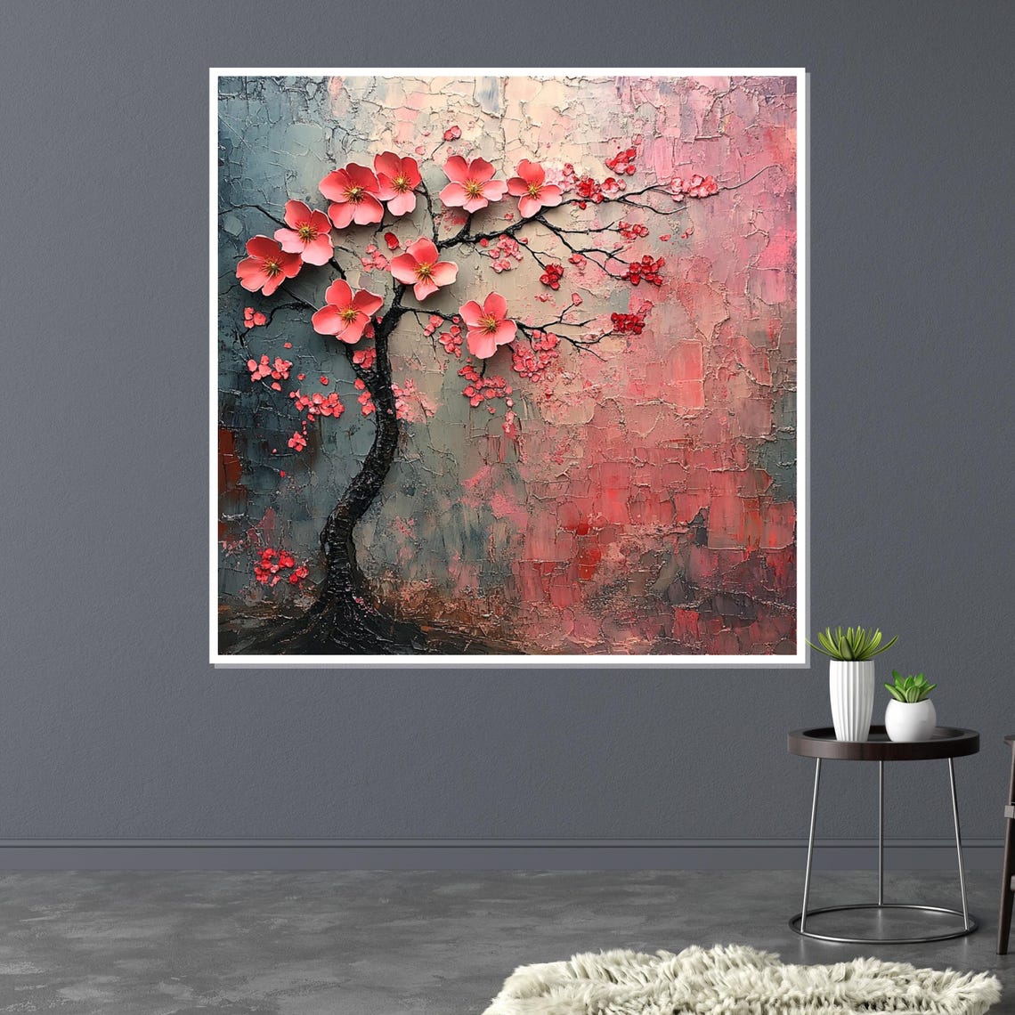Cherry Blossom Tree Textured Pink Impasto Spring Flower Art Poster - Image 3