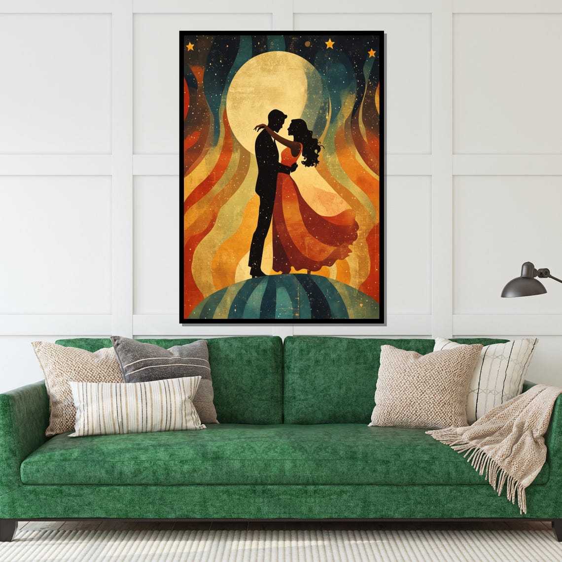 Lovers Silhouette Under Full Moon Retro Boho Romance Art Poster - Image 5