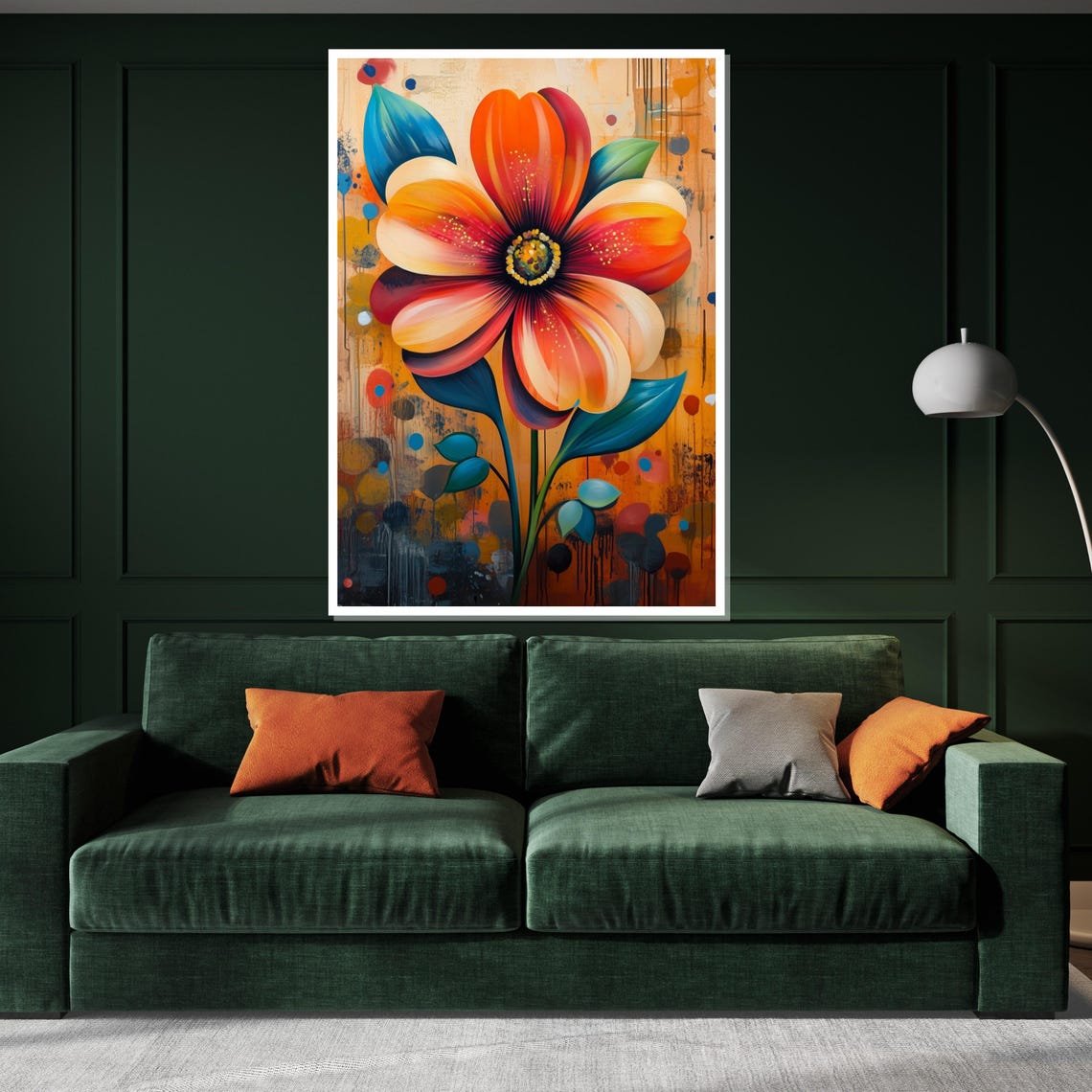 Bold Abstract Orange Flower Urban Graffiti Style Colorful Art Poster - Image 3