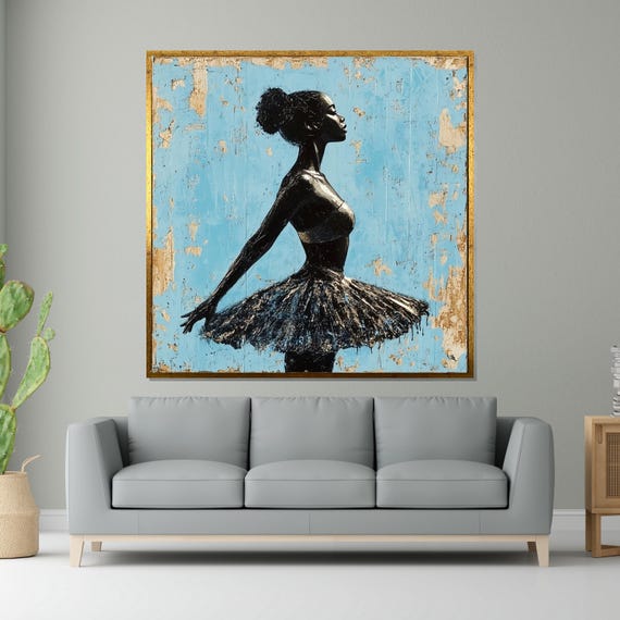 Ballerina Silhouette Ballet Art Dance Wall Art Elegant Dancer Print Blue Background Wall Art Design Ready To Hang
