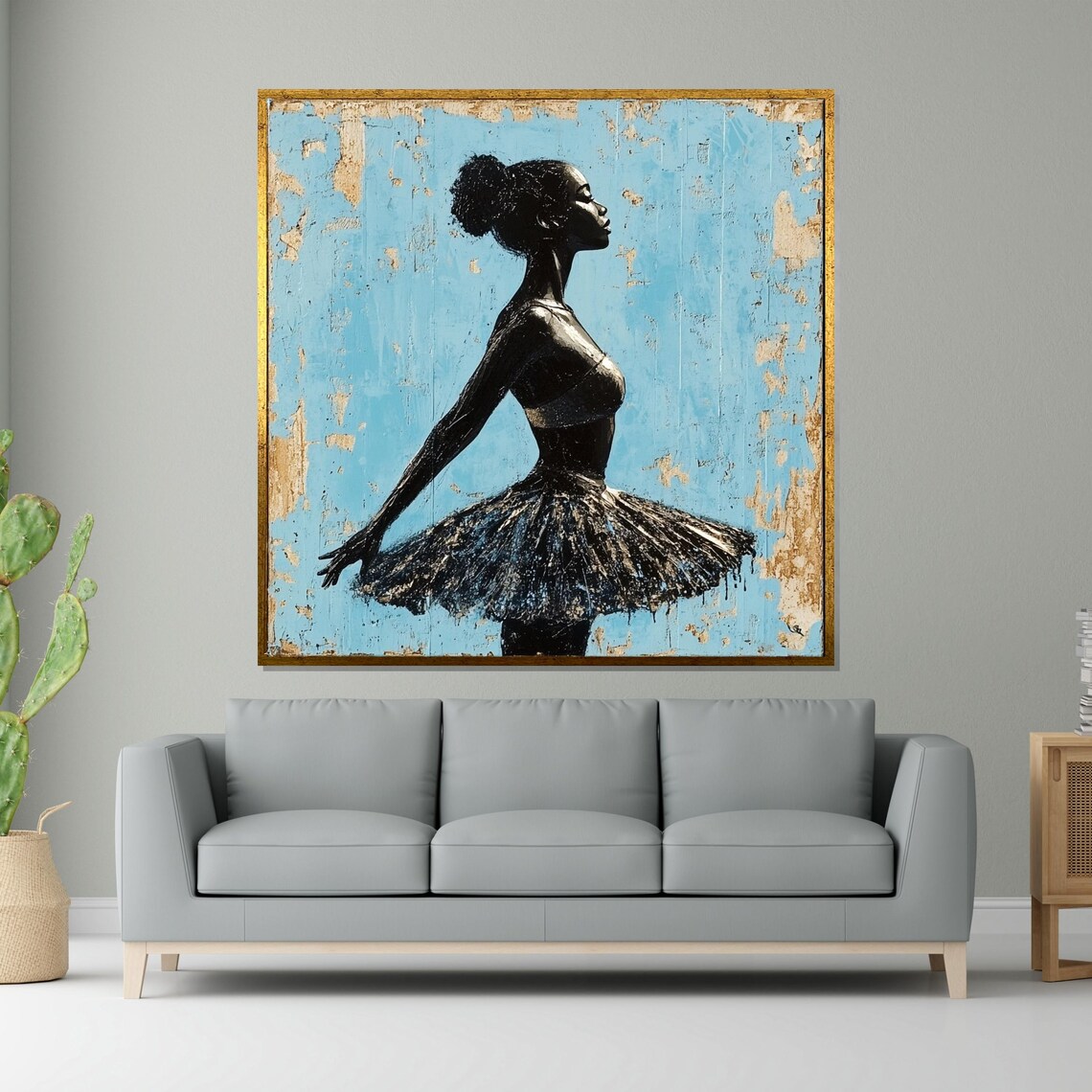 Ballerina Silhouette Black Tutu Distressed Turquoise Dancer Poster