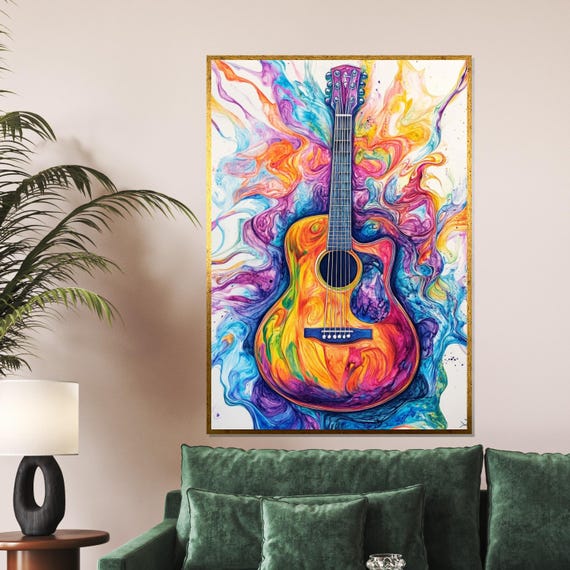 Vibrant Guitar Colorful Guitar Wall Art Music Art Print Abstract Guitar Painting Wall Art Design Ready To Hang