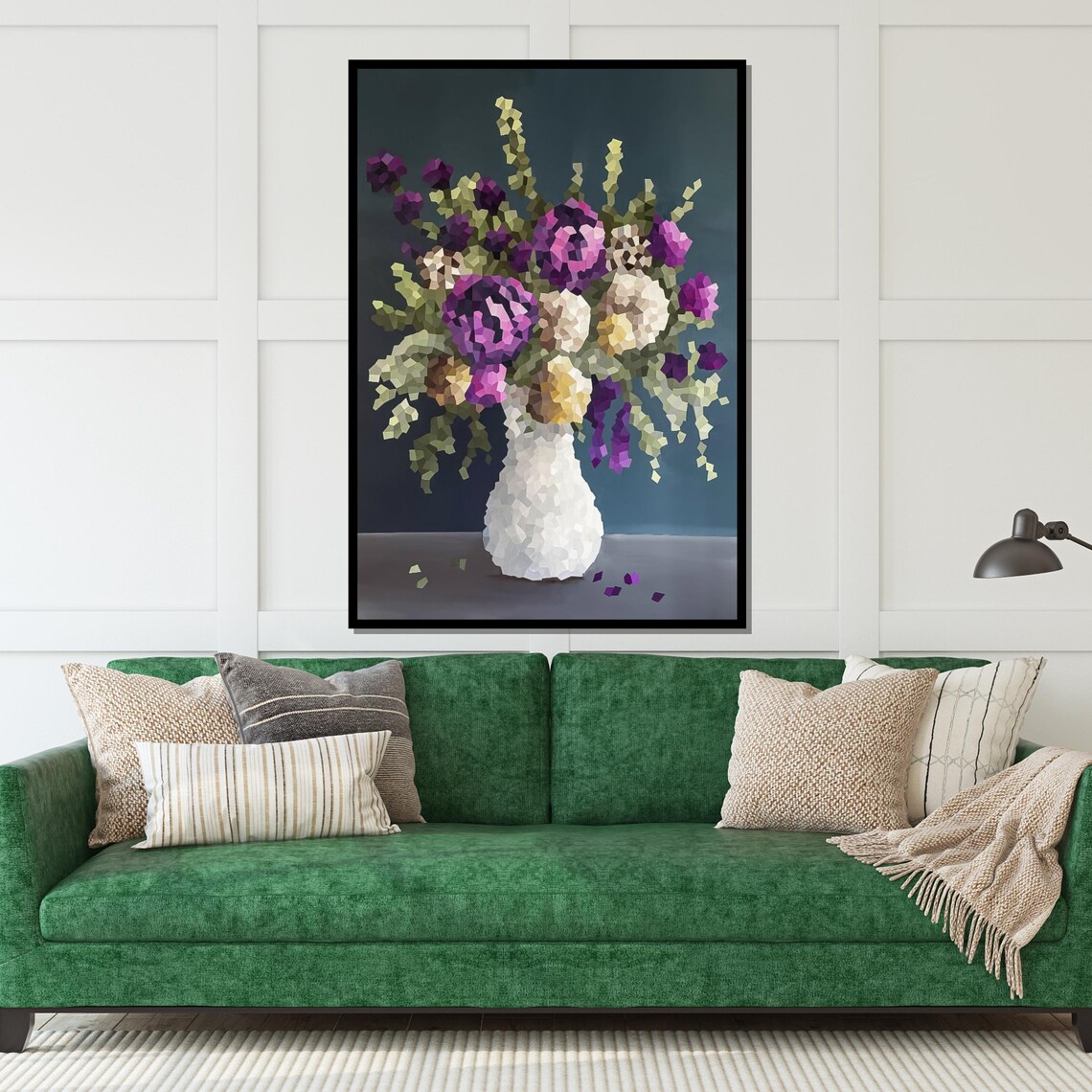 Abstract Mosaic Flower Bouquet White Vase Modern Floral Wall Art - Image 5