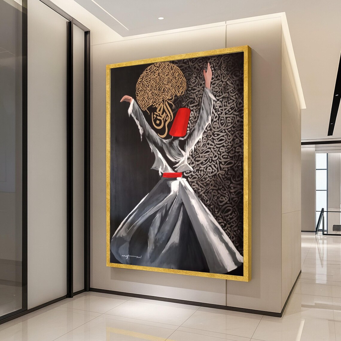 Whirling Dervish Dance Art Print, Islamic Calligraphy