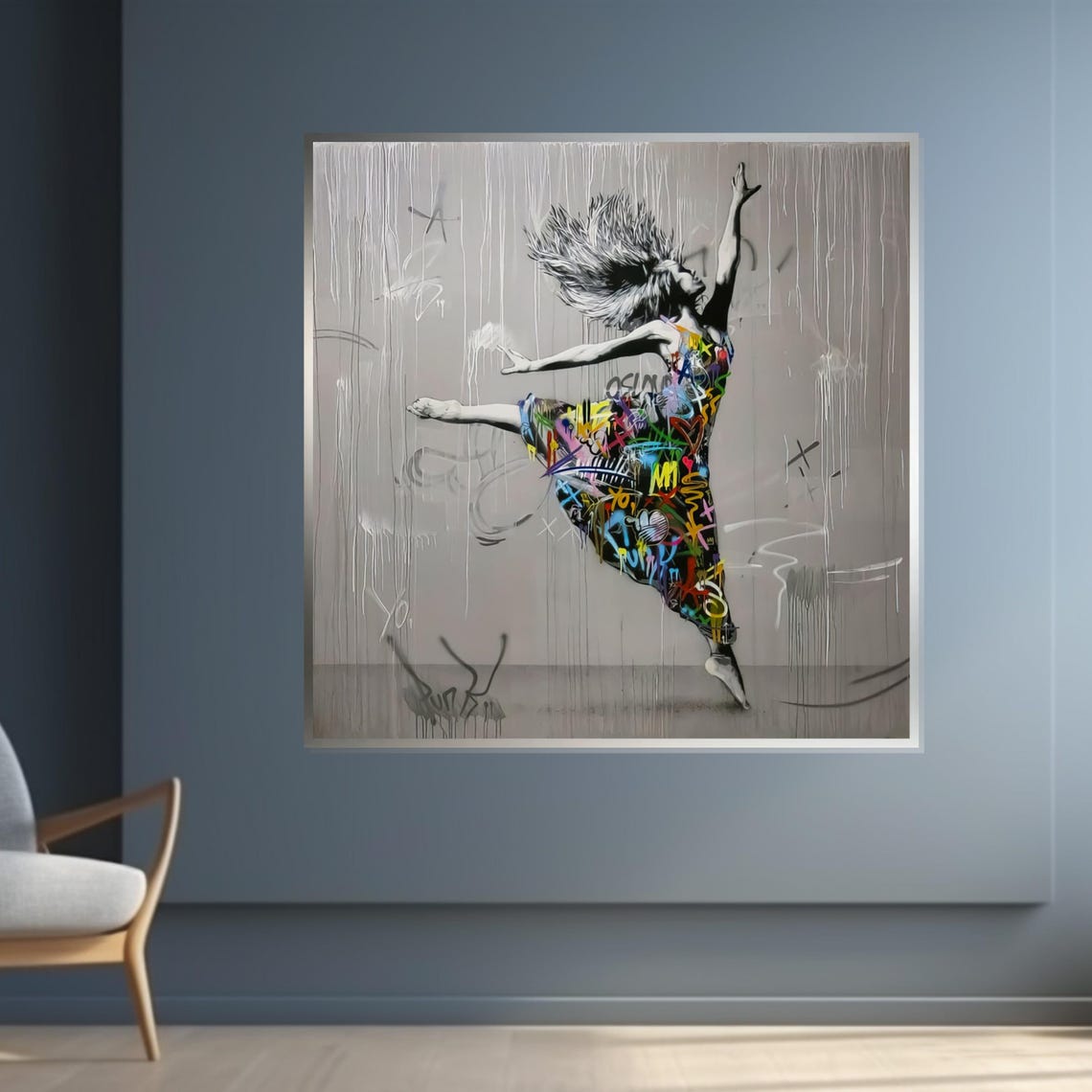 Ballet Dancer Rain Graffiti Dress Dynamic Bold Urban Art Poster - Image 4