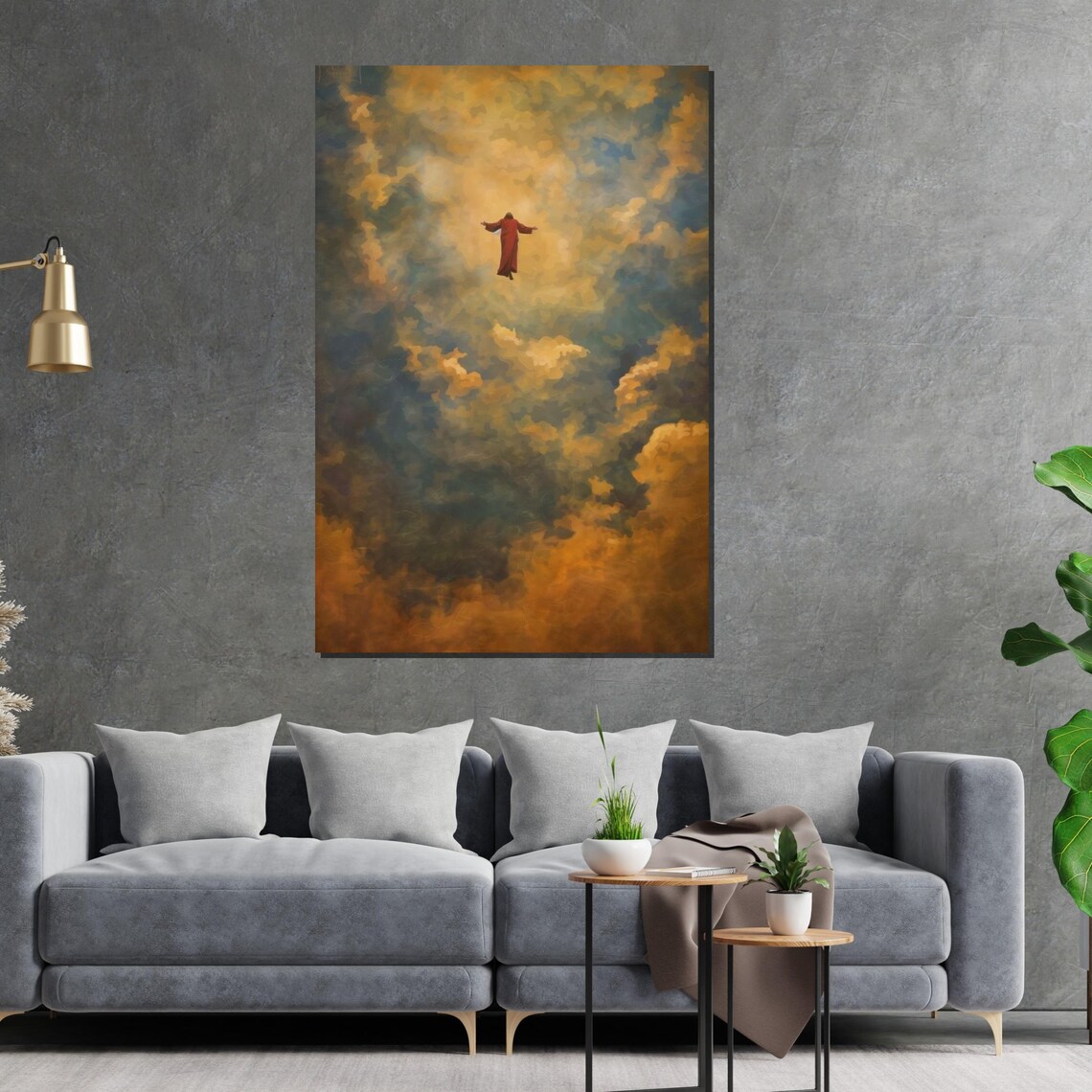 Heavenly Ascension Of Jesus Golden Clouds Divine Christian Wall Art - Image 2
