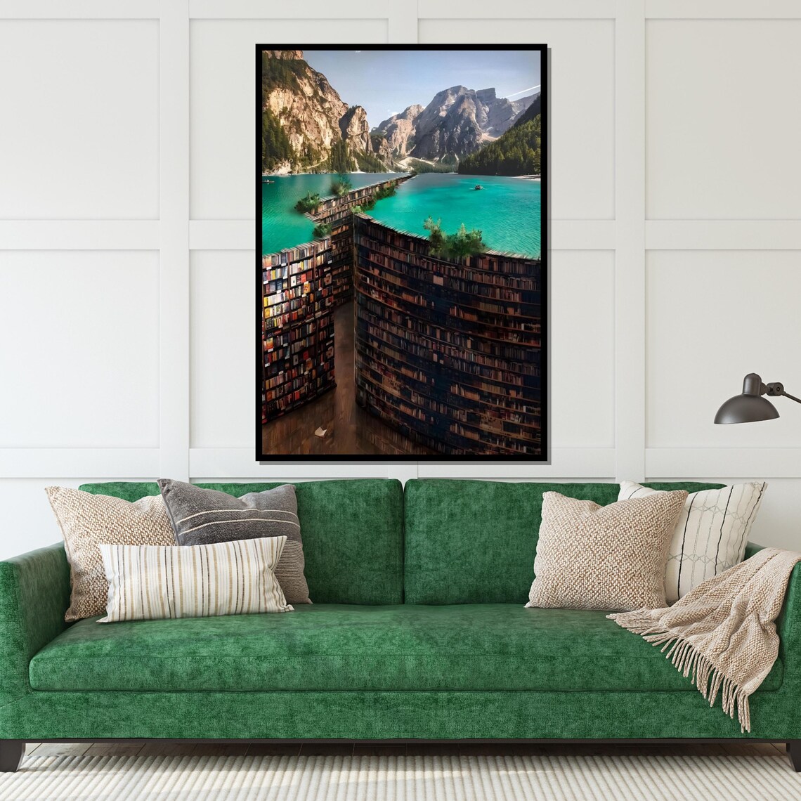 Surreal Book Canyon Bridge Over Turquoise Mountain Lake Poster - Image 5