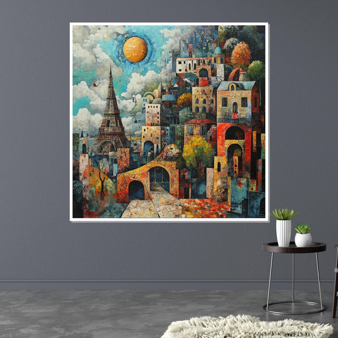 Paris Eiffel Tower Surreal Mosaic Cityscape Cubist Decorative Poster - Image 3