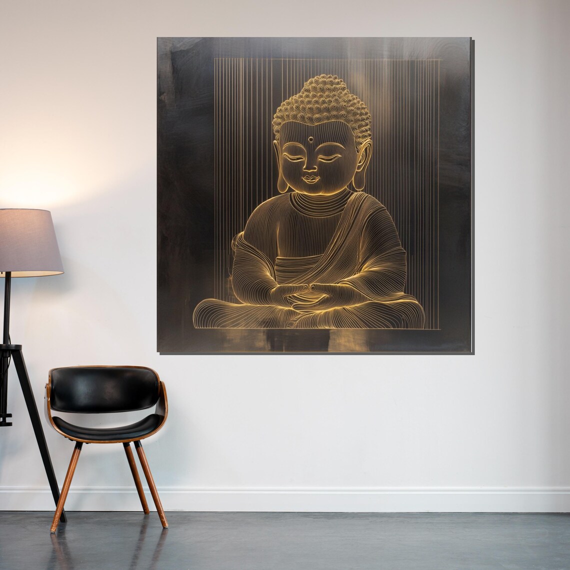 Golden Line Art Buddha Portrait on Black Modern Spiritual Art Poster - Image 2