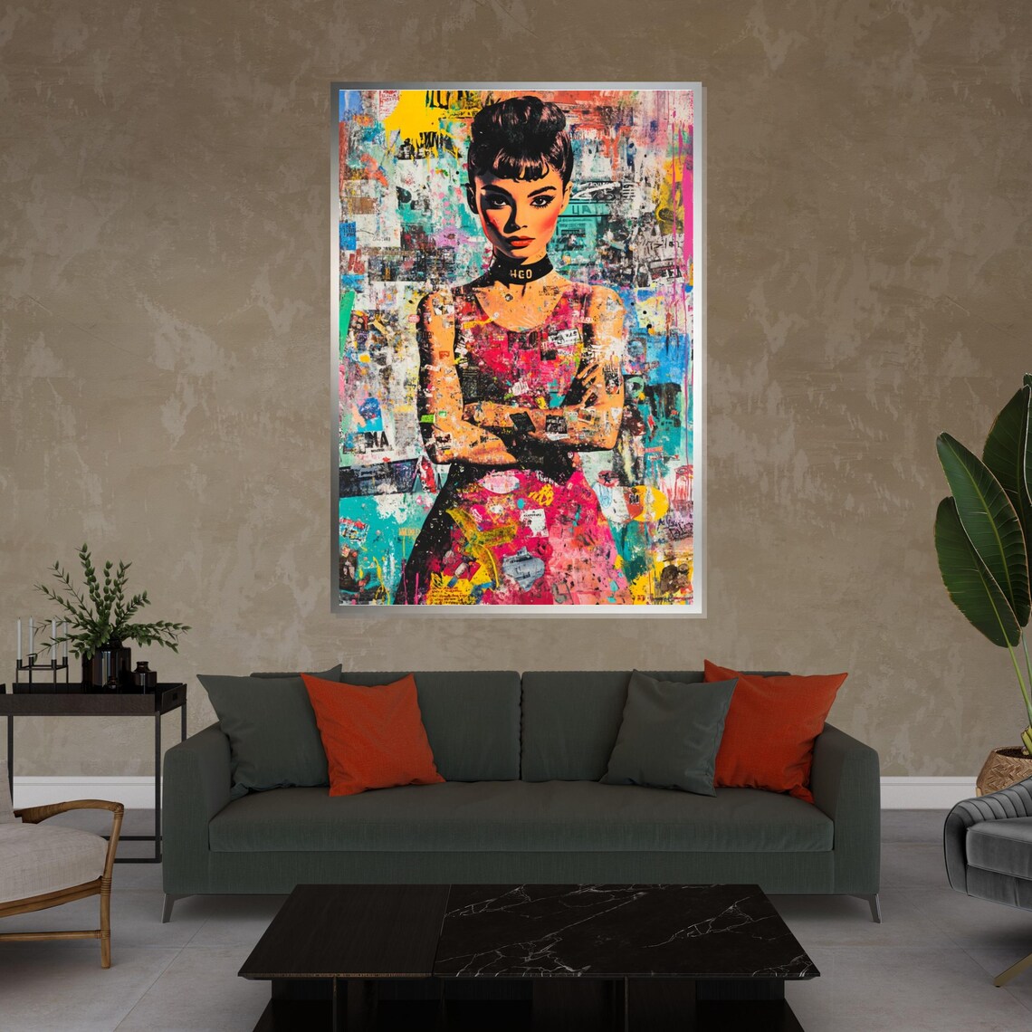 Audrey Hepburn Inspired Pop Portrait On Colorful Graffiti Style Poster - Image 3