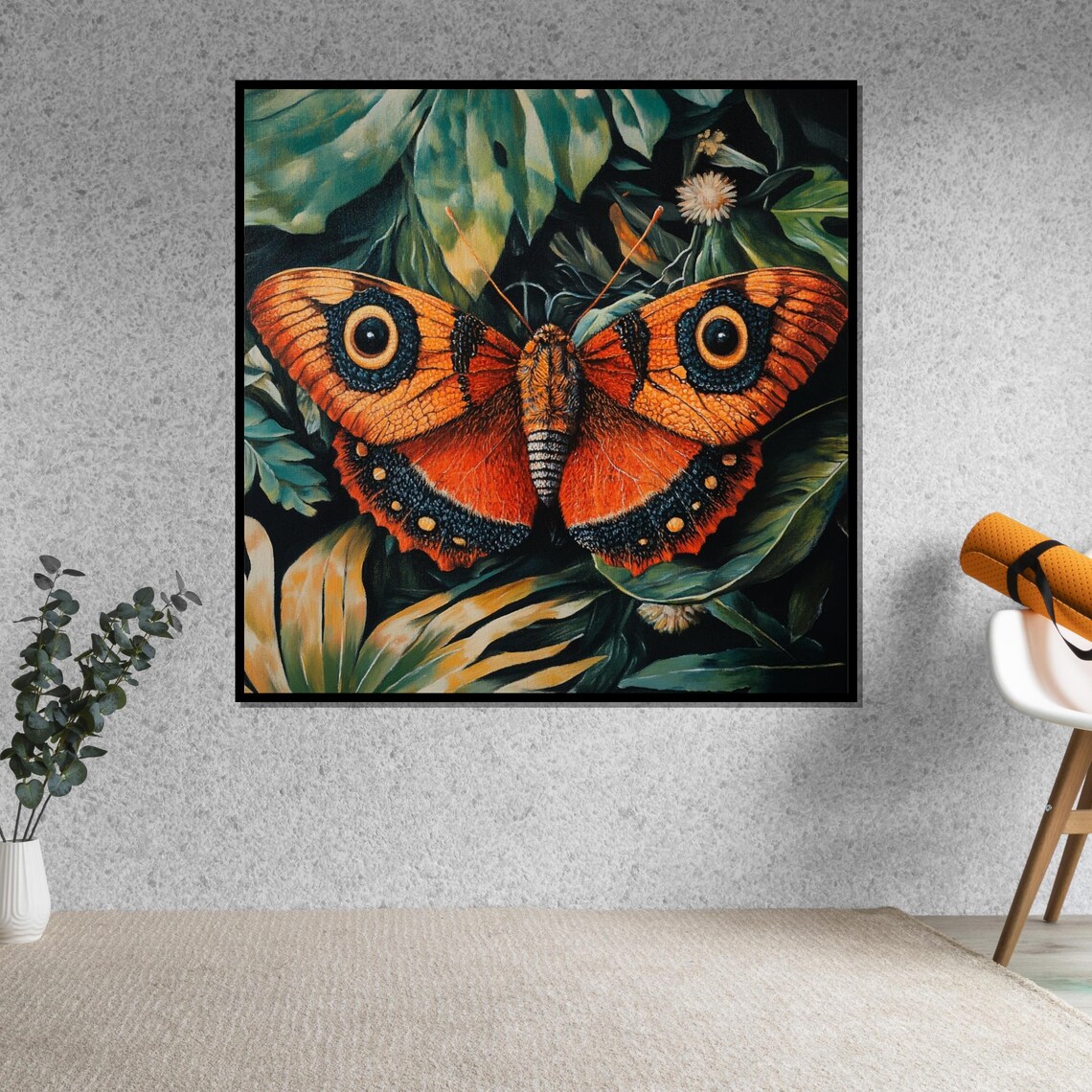 Orange Emperor Moth With Eye Spots Among Green Leaves Art Poster - Image 5
