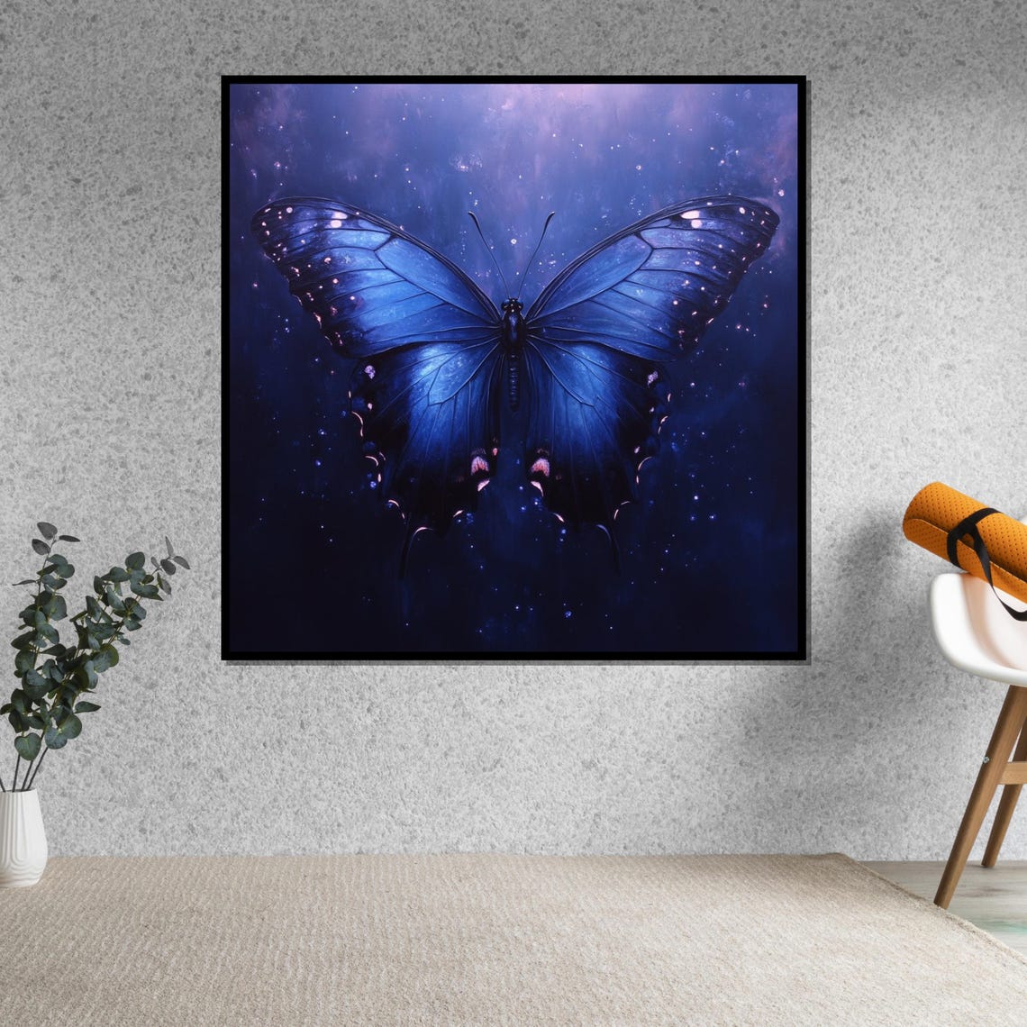 Blue Morpho Butterfly Against Starry Cosmic Night Sky Art Poster - Image 5