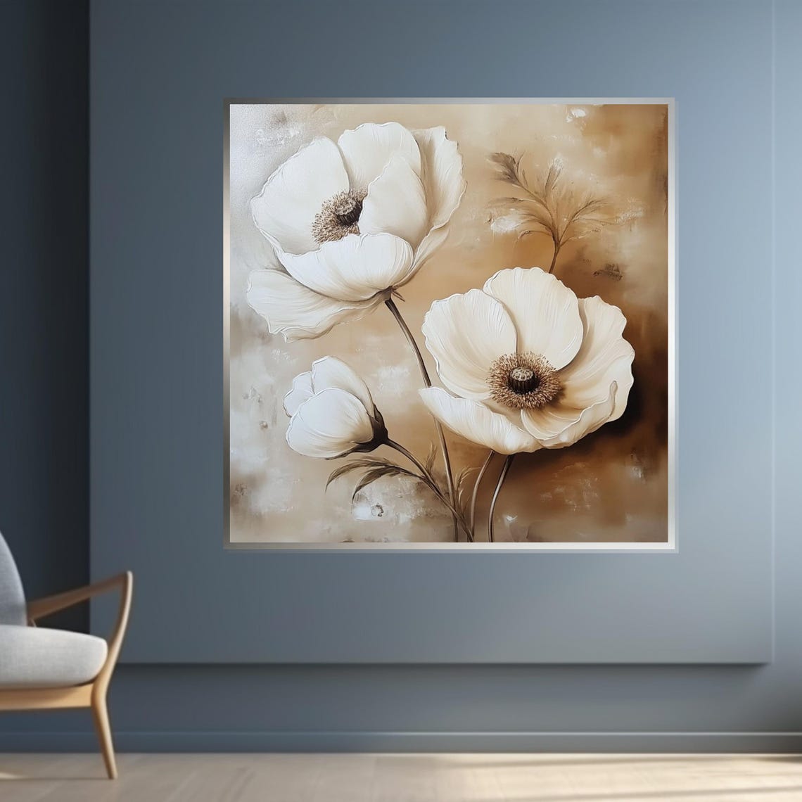 Elegant White Poppy Flowers Soft Beige Minimalist Floral Poster - Image 4