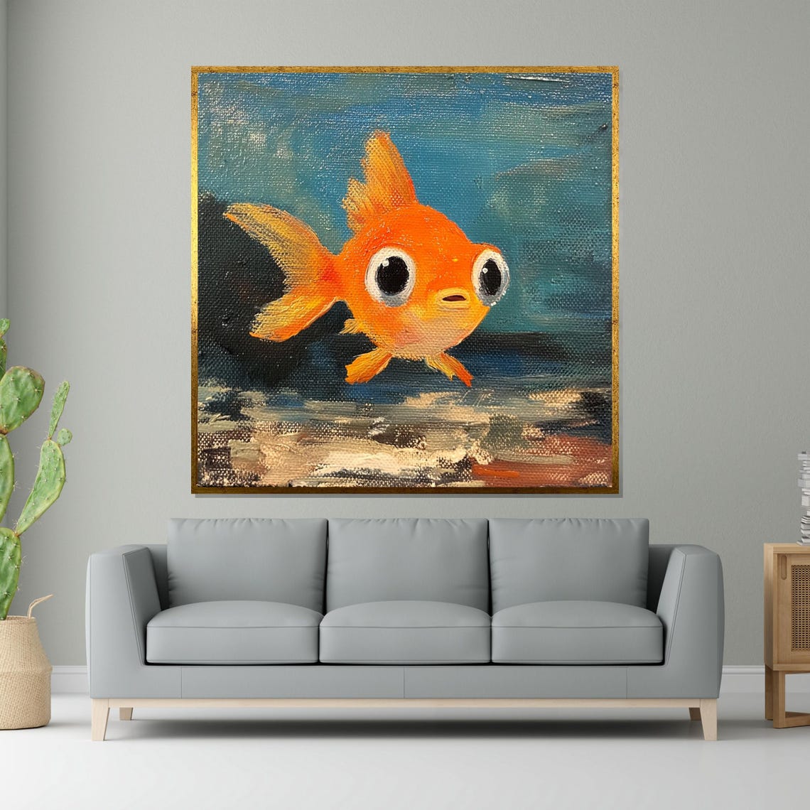Cute Orange Goldfish Big Eyes Whimsical Painted Fish Art Poster