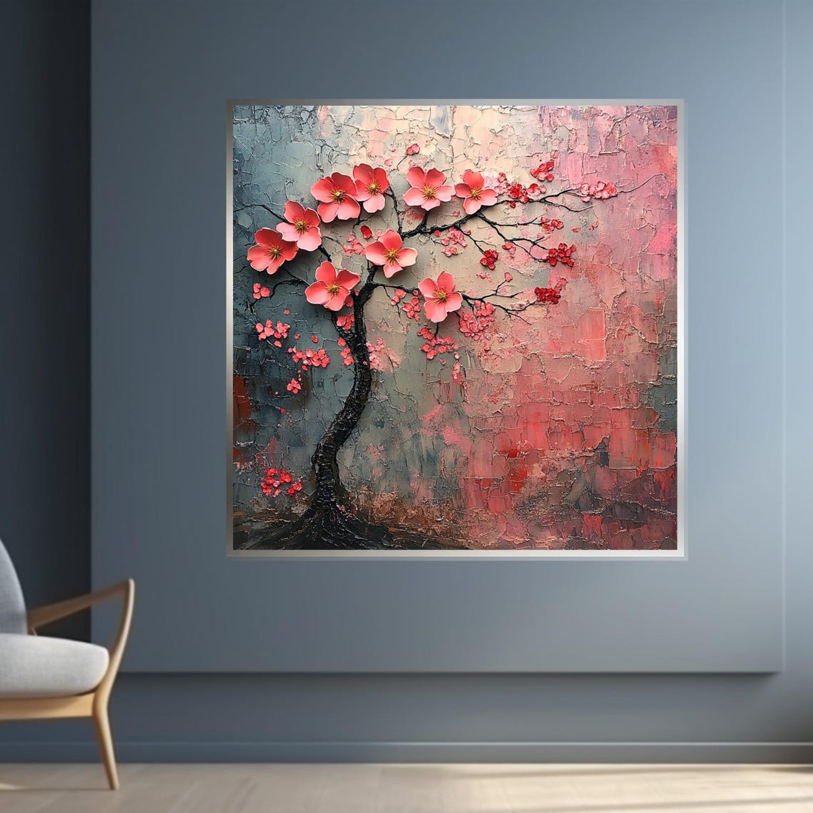 Cherry Blossom Tree Textured Pink Impasto Spring Flower Art Poster - Image 4
