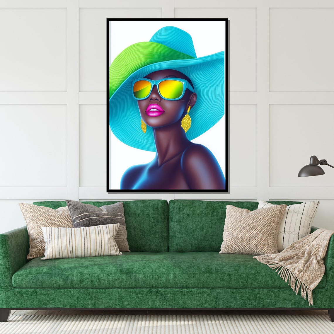 Vibrant Turquoise Hat Lady With Sunglasses Bold Pop Fashion Poster - Image 4