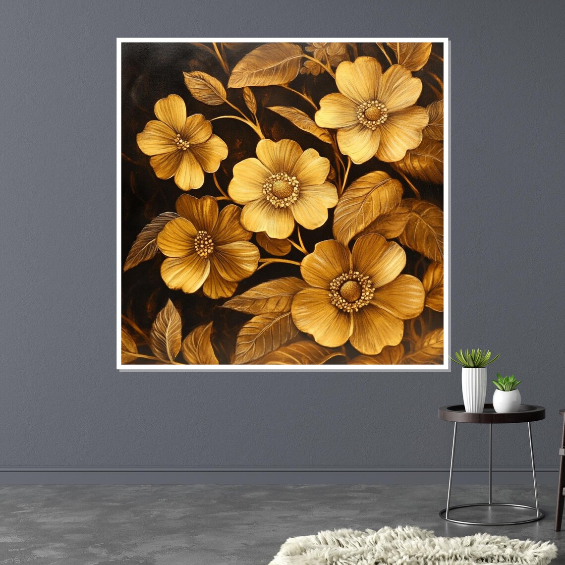 Golden Vintage Flowers Black Background Botanical Art Poster - Image 3