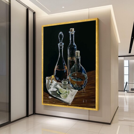 Glass Decanter Bottles With Lime Slices Still Life Art Print