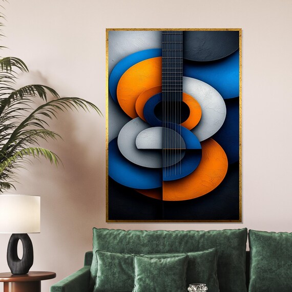 Abstract Guitar Modern Music Art Colorful Geometric Wall Print Musician Decor Wall Art Design Ready To Hang Art Piece