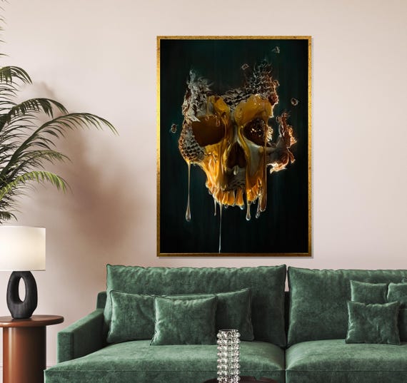 Honey Skull Surreal Skull Art Dripping Honey Wall Print Unique Decor Ready To Hang Art Bold Statement Piece