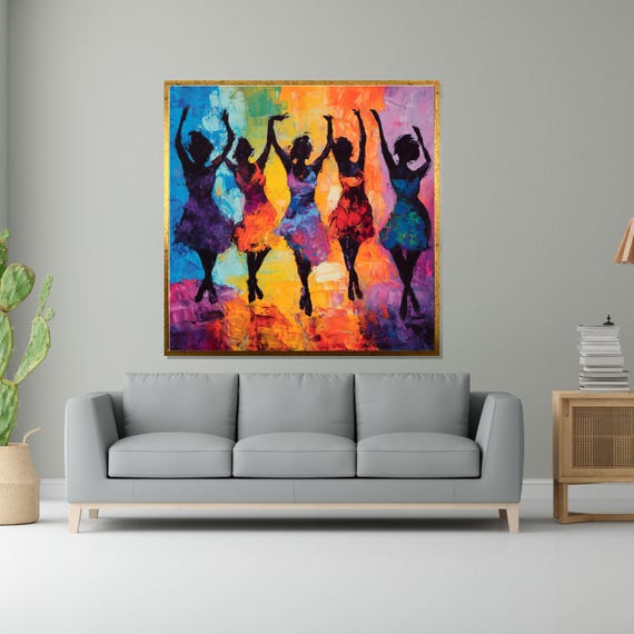 Dancing Silhouettes Colorful Dance Wall Art Ballet Dancers Painting Wall Art Design Ready To Hang Home Decor