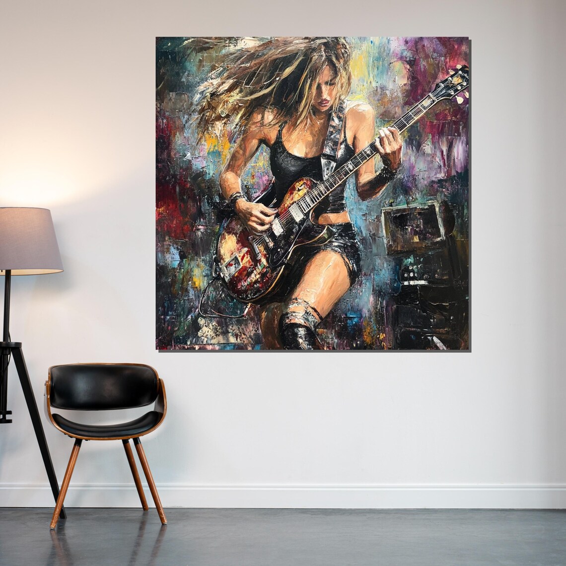 Electric Guitar Female Rock Musician Bold Stage Performance Poster - Image 2