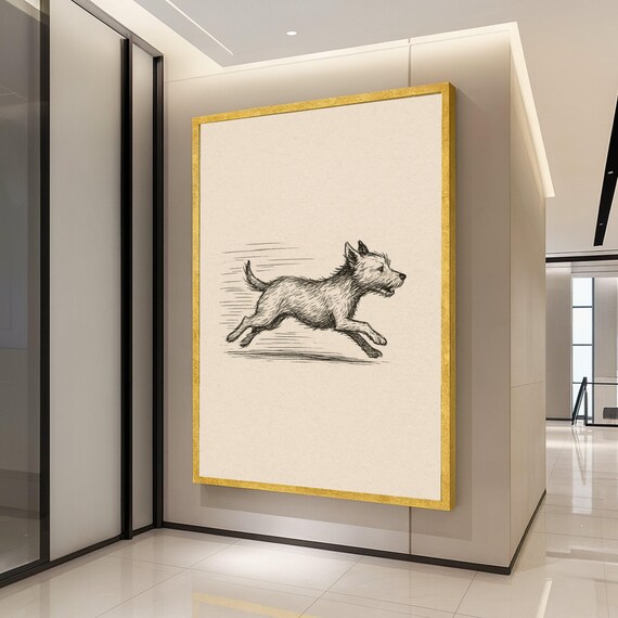 Running Dog Sketch Canvas Print Minimalist Pet Wall Art Black And White Animal Decoration Ready To Hang