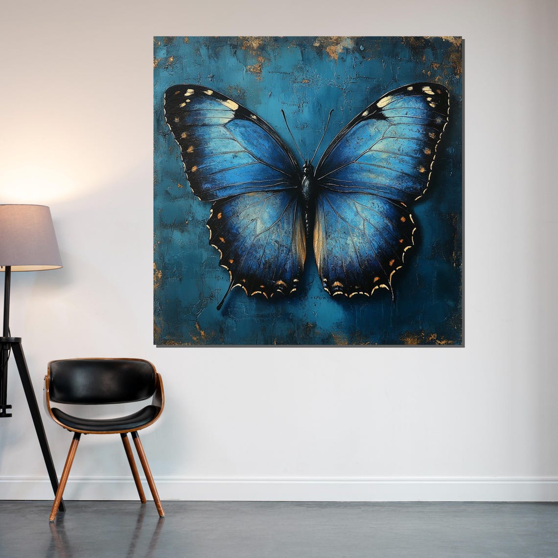 Blue Morpho Butterfly Teal Textured Background Nature Art Poster - Image 2