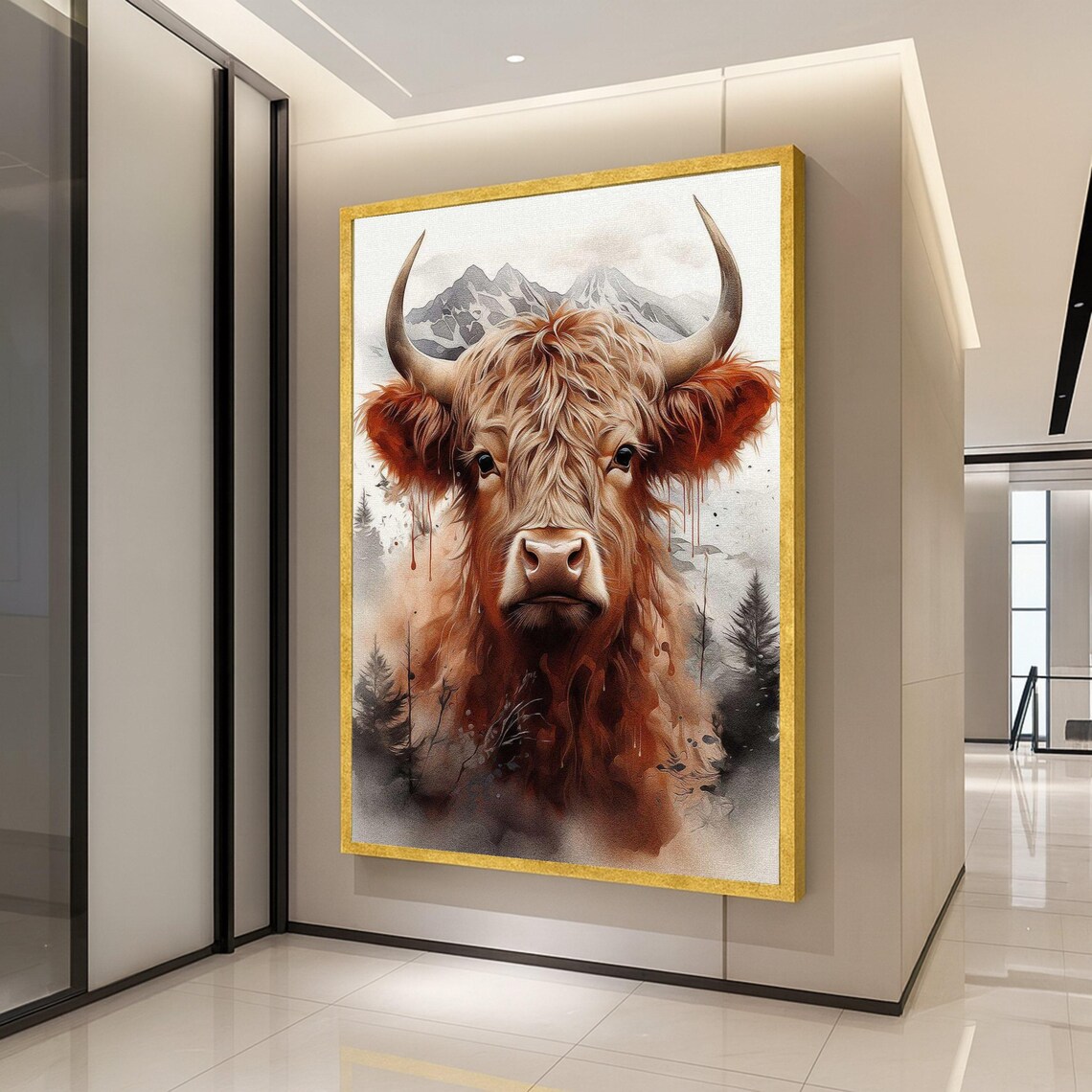 Highland Cow Portrait, Rustic Animal Wall Art