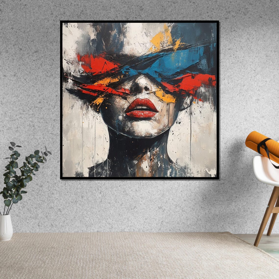 Bold Red Lips Woman Face Abstract Expressionist Brushstroke Print - Image 5