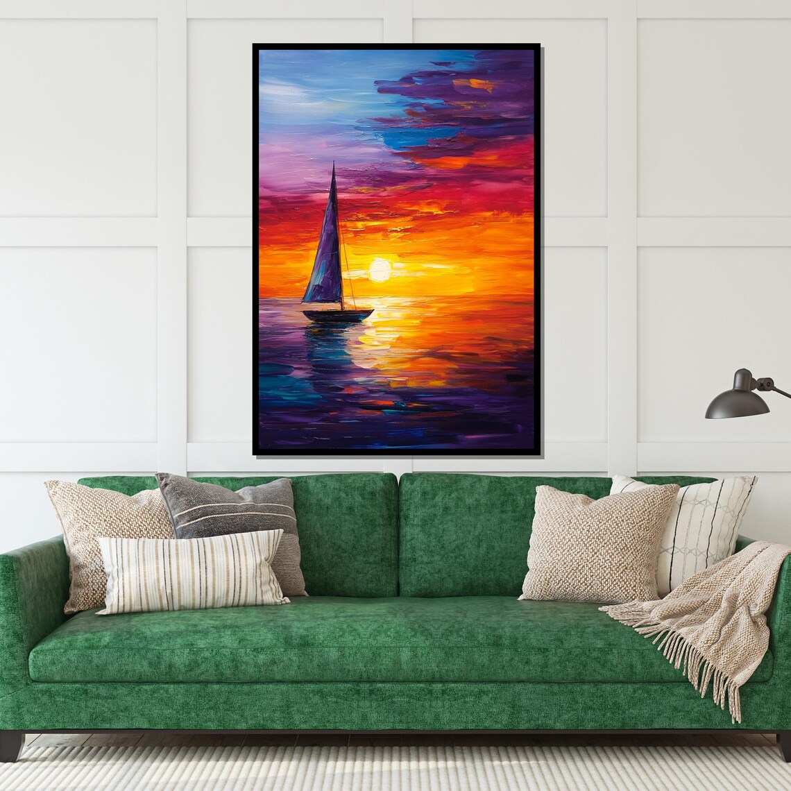 Solitary Sailboat at Vibrant Sunset Purple Orange Ocean Poster - Image 5