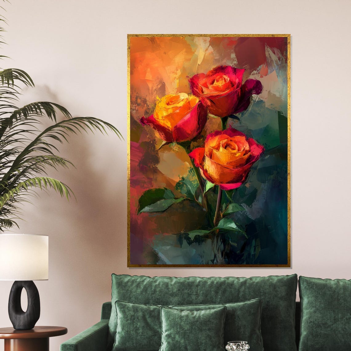Three Fiery Red Roses Impressionist Flower Painting Art Poster